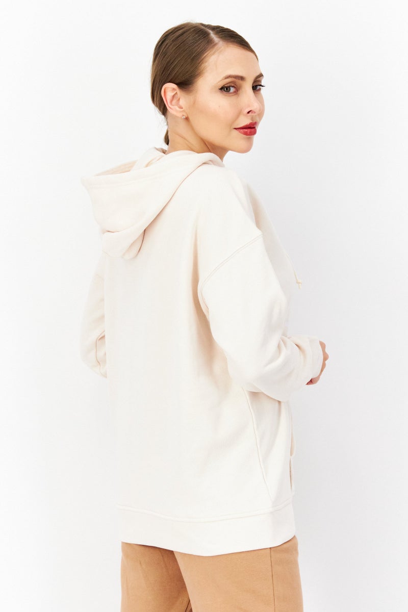 adidas Originals Women Sportswear Fit Long Sleeve Outdoor Hoodie, Beige  - Image 3