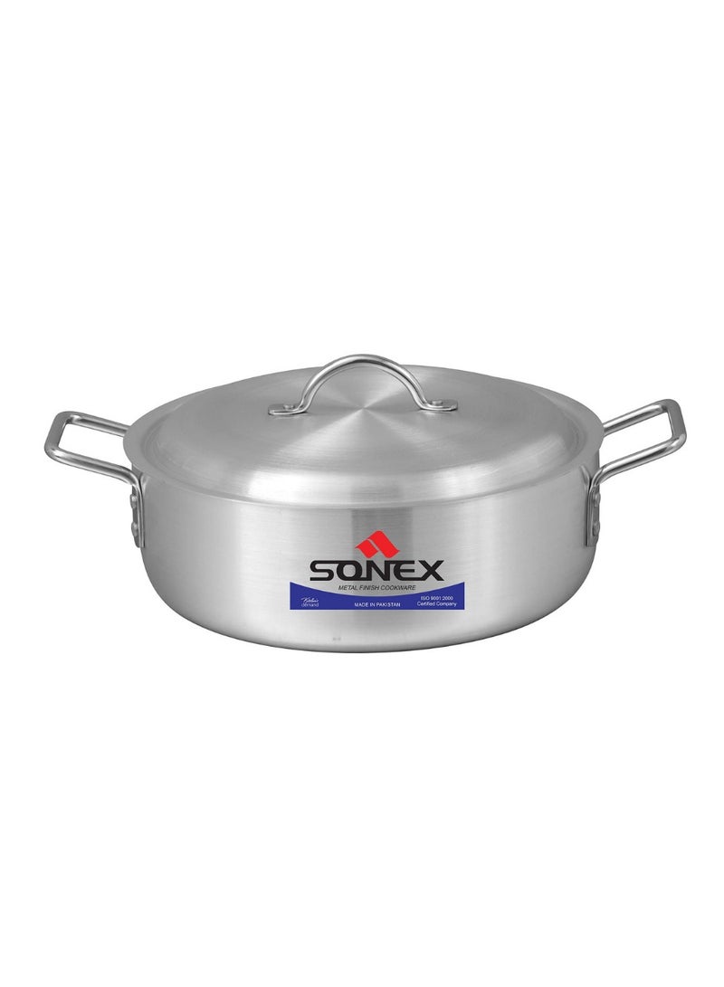 SONEX Sonex Fish Pot No.2 (23.5 cm & 3.5 Ltr), Shallow Cooking Pot With Lid, Premium Aluminum,Excellent Heat Distribution, Ergonomic Handles, Dishwasher Safe, Metal Finish, Silver  - Image 1