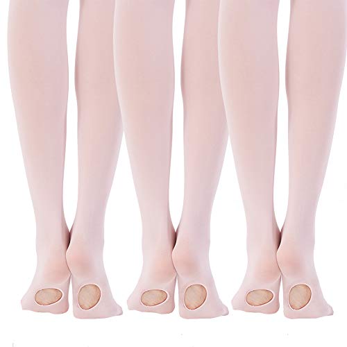 MANZI 3 Pairs Women's Girl's Dance Tights Convertible Transition Ballet Tights 40D Pink M(7-10y) - Image 5