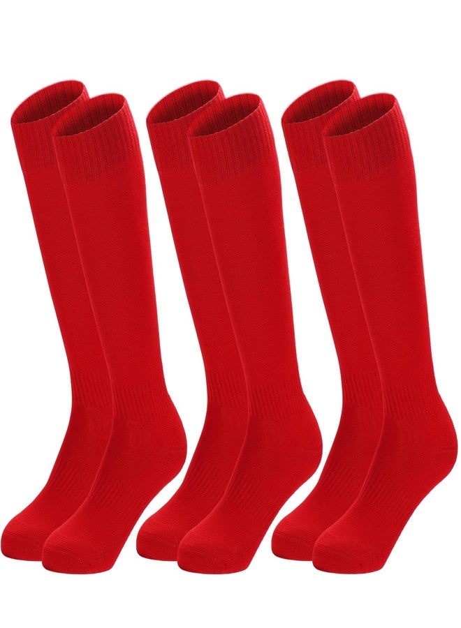 Regilt 3 Pairs Kids Youth Baseball Socks Cushioned Soccer Football Softball Socks for Boys Girls (US, Alpha, Medium, Regular, Regular, Red) - Image 1