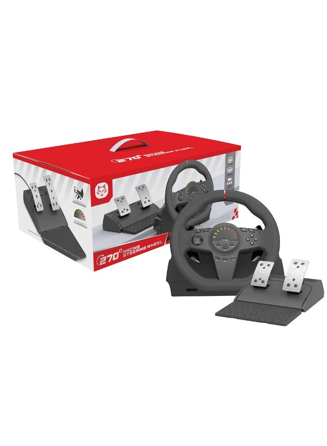 فلاشهوك عجلة قيادة سباق عالمية 270 درجة مع دواسات استشعار هول وشاشة LED لأجهزة الكمبيوتر والبلايستيشن وإكس بوكس - محاكي سيارة مع ردود فعل اهتزازية وحساسية قابلة للتعديل - Image 1