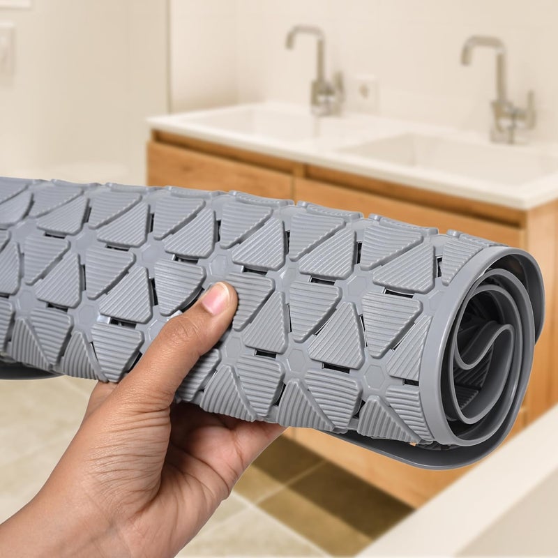 DHAVAL PVC Shower Mat with Suction Cups and Drain Holes Non Slip Plastic Bath Mat of PVC Rubber Shower mats for Floor Mat Mats for Walkin Showers Mats Grey - Image 5