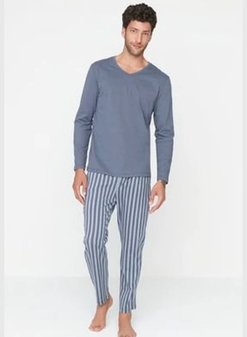 trendyol Light Blue Printed Knitted Pajamas Set