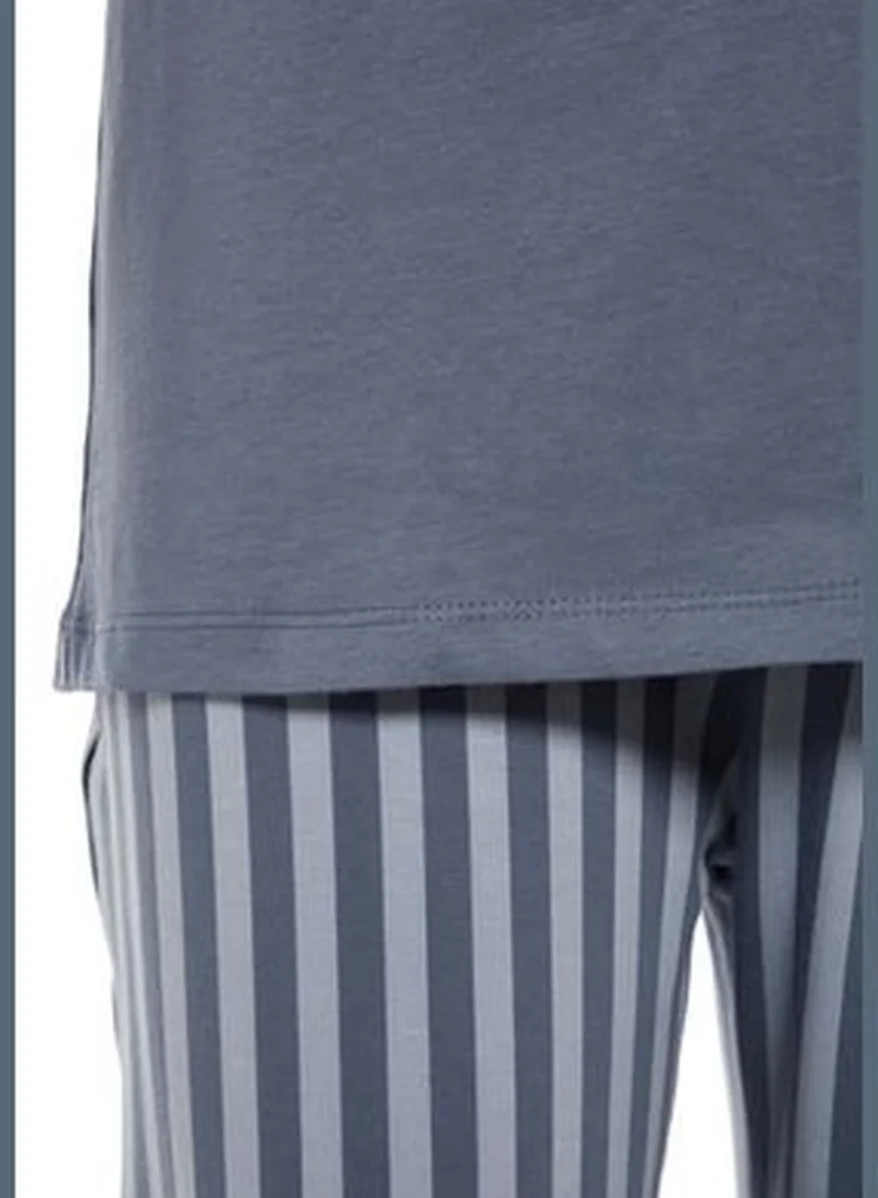 trendyol Light Blue Printed Knitted Pajamas Set