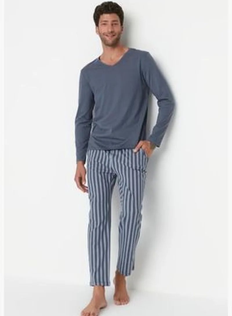 trendyol Light Blue Printed Knitted Pajamas Set