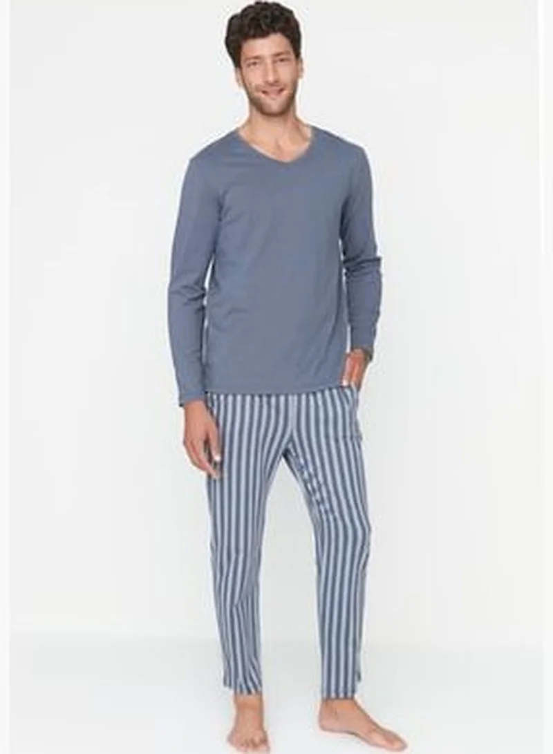trendyol Light Blue Printed Knitted Pajamas Set