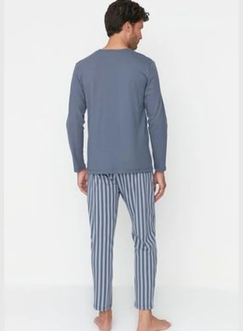 trendyol Light Blue Printed Knitted Pajamas Set