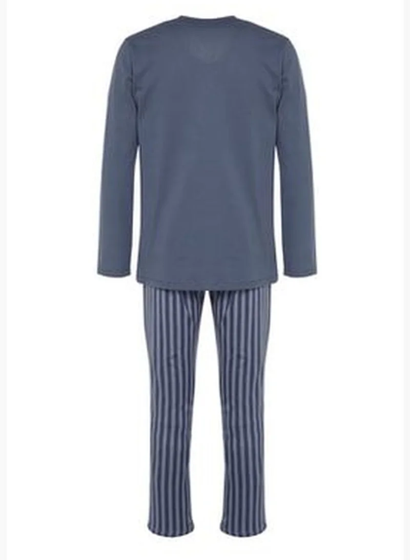 trendyol Light Blue Printed Knitted Pajamas Set