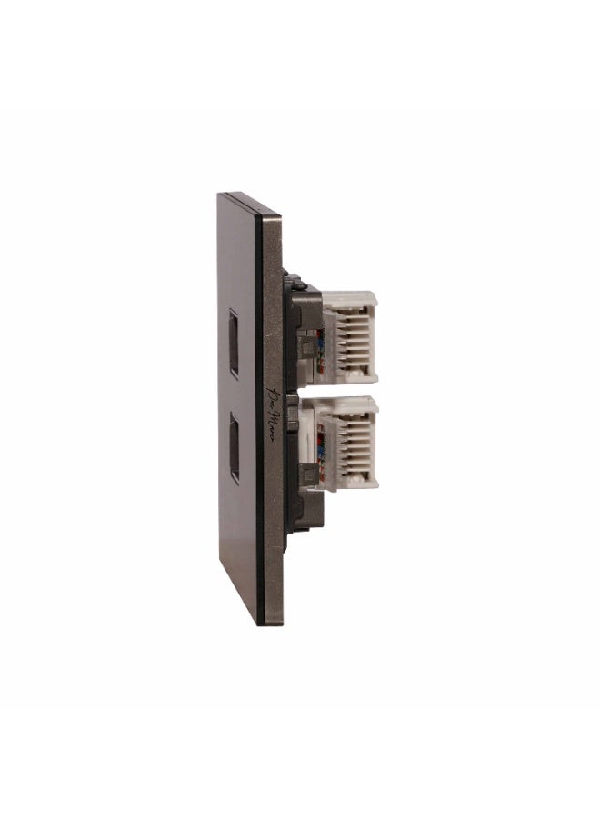 Donmarco Double Computer Socket (RJ45/CAT6) – Ultra Thin Glass, Fire-Resistant Electric Outlet , 15-Year Warranty , Dual High-Speed Connectivity Ports (Matt Black)  - Image 3