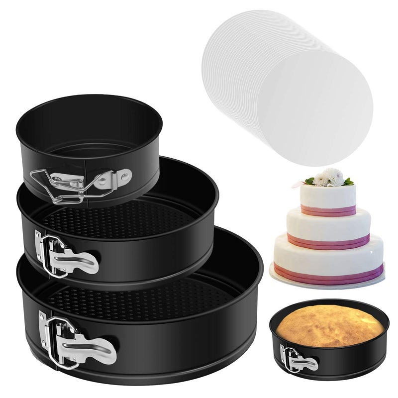 MASSUGAR Springform Cake Pan Set of 3 Non-stick Leakproof Round Cheesecake Pan with Removable Bottom, Circle 3 Pieces 4" 7" 9" Springform Pans for Baking with 50 Pcs Parchment Paper Liners - Image 1