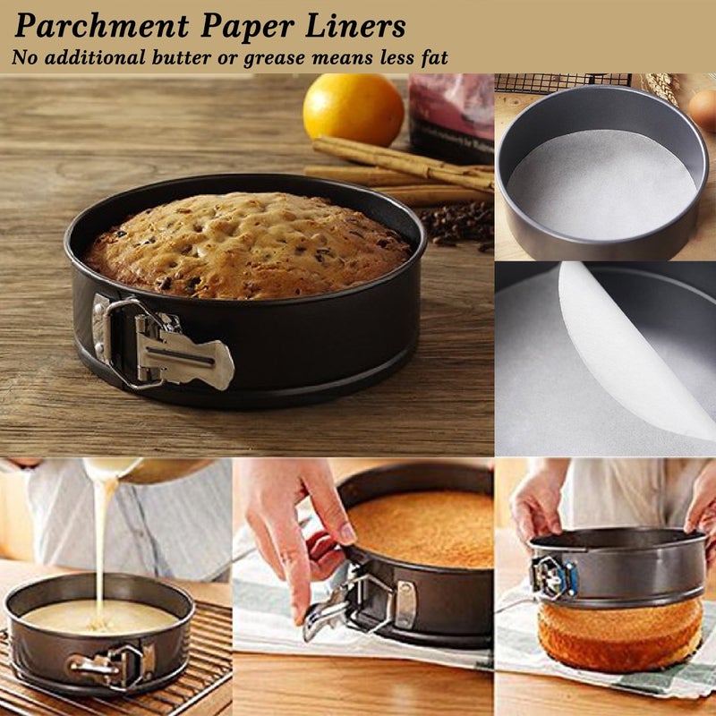 MASSUGAR Springform Cake Pan Set of 3 Non-stick Leakproof Round Cheesecake Pan with Removable Bottom, Circle 3 Pieces 4" 7" 9" Springform Pans for Baking with 50 Pcs Parchment Paper Liners - Image 4