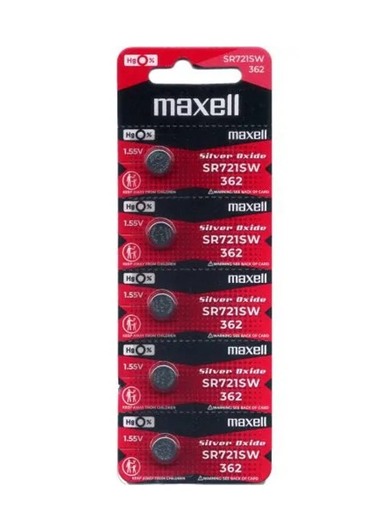 Maxell 5-Pieces Maxell SR721SW / 362 Silver Oxide Hg0% 1.55V (maxell) Japan Batteries