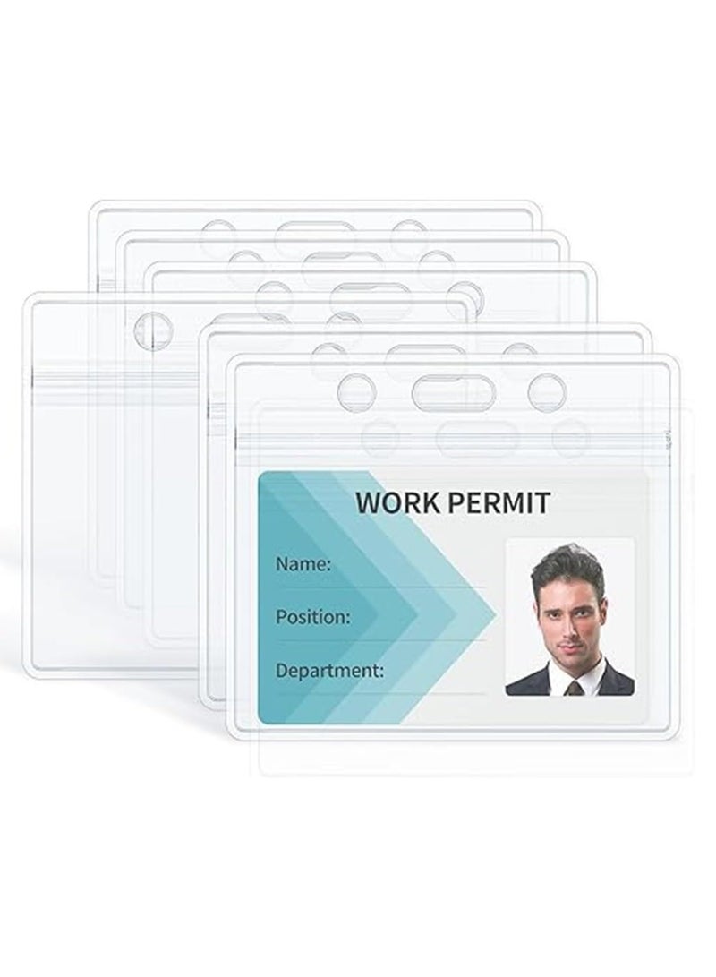 MARKQ [Pack of 10] Clear Plastic Card Holder [9.8 x 8 cm] - Horizontal ID Badge Holder for office employees and students - Sealable and Waterproof  - Image 1