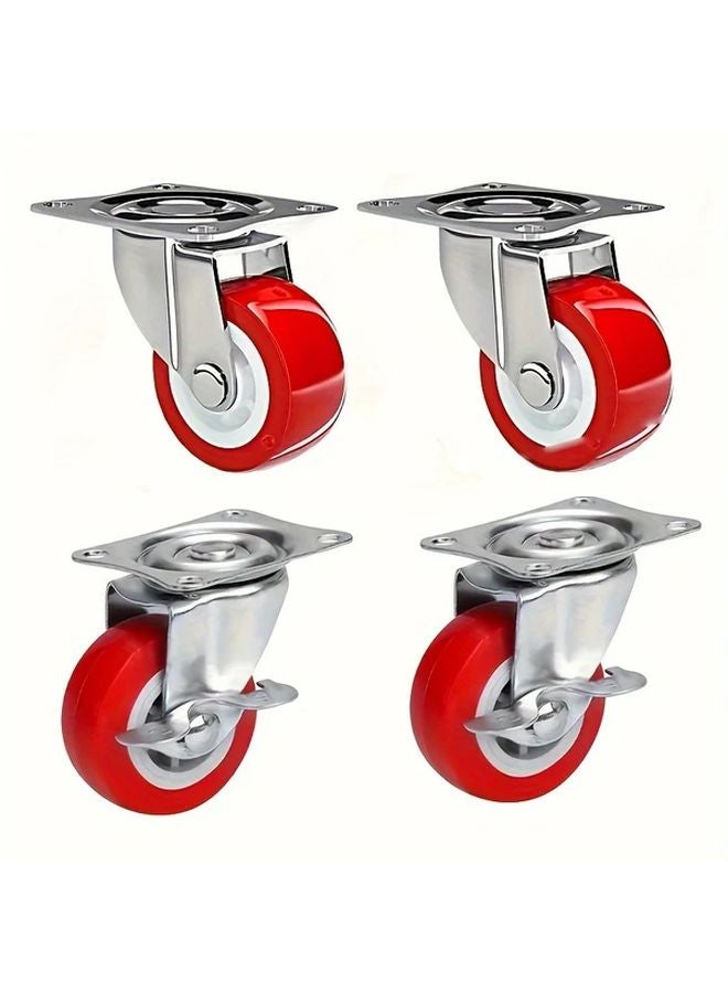 2 Inches Red Heavy Duty Casters 4pcs With 2 Brake Swivel Wheels 360 Degree Silent Rotation - Image 1