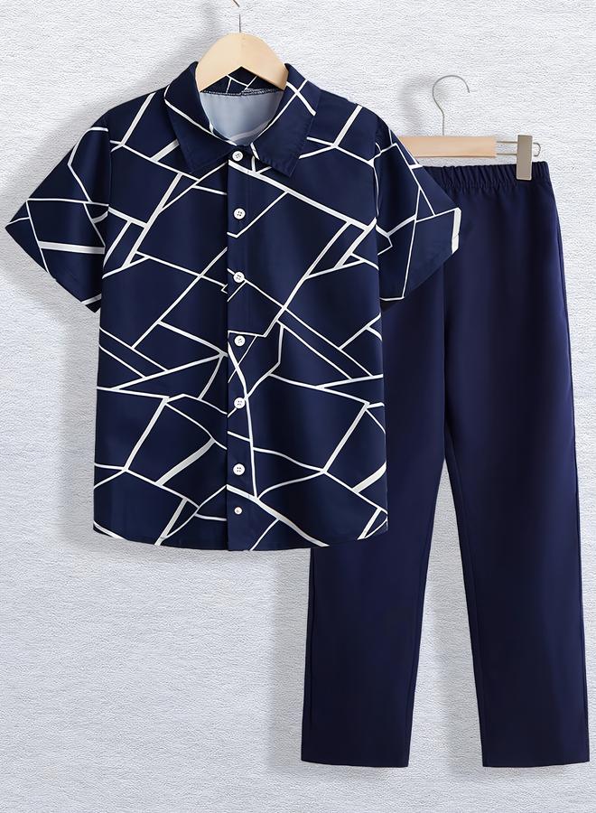 تايك تو طقم من بنطال وقميص بتفاصيل أزرار - Image 2