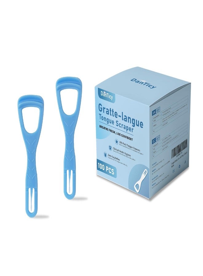 DanTicy Tongue Cleaner, Tongue Scraper, Disposable, Plastic Scraper, Clean Tongue, Promote Fresh Breath, Includes Safe Fold- Back Tooth Pick, 100 Count - Image 1