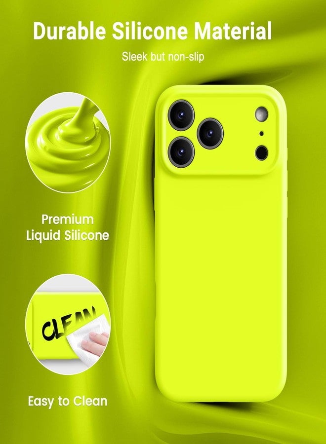 اوتوفلاي جراب OTOFLY المغناطيسي لهاتف iPhone 17 Pro، متوافق مع Magsafe، جراب كلاسيكي من السيليكون السائل، زر تحكم مدمج بالكاميرا، بطانة من الألياف الدقيقة مقاومة للخدش، لون أصفر نيون - Image 3