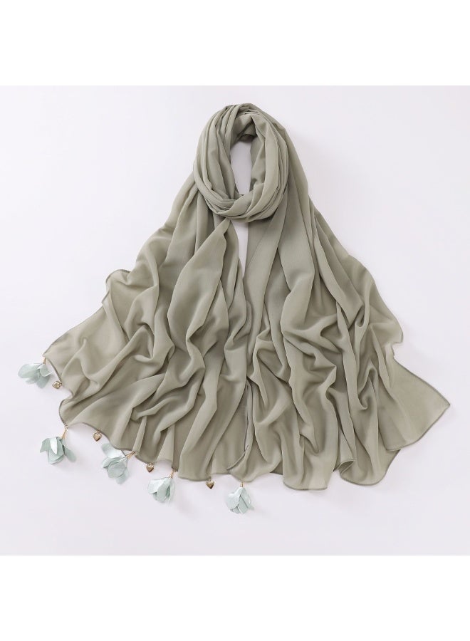 Nariele New Handmade Alloy Heart-Shaped Flower Pearl Chiffon Headscarf - Image 1