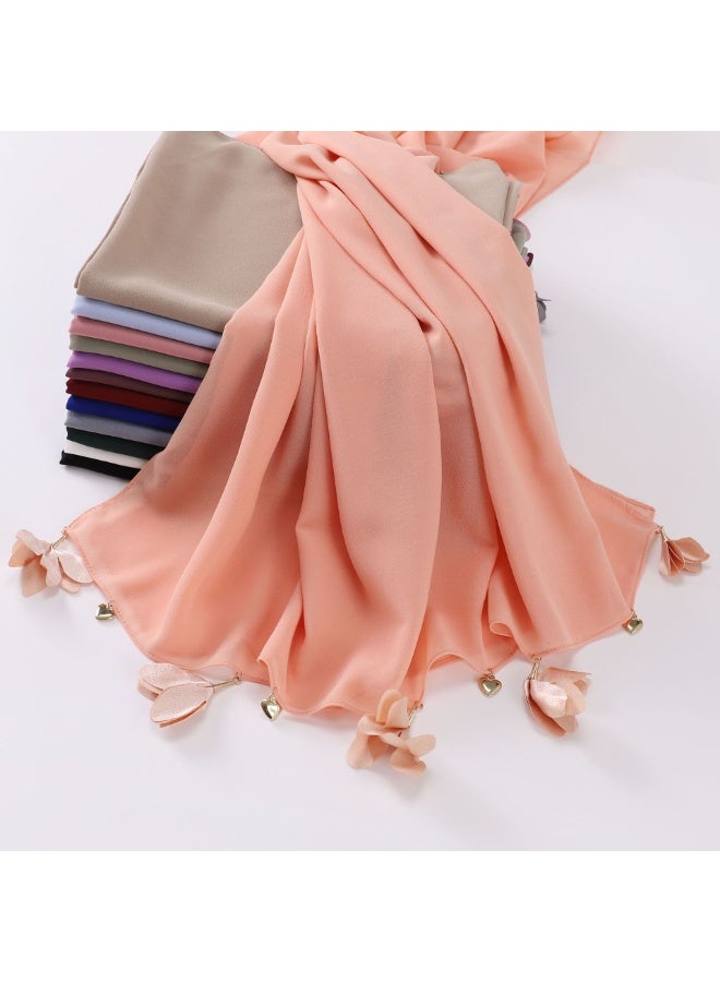 Nariele New Handmade Alloy Heart-Shaped Flower Pearl Chiffon Headscarf - Image 2