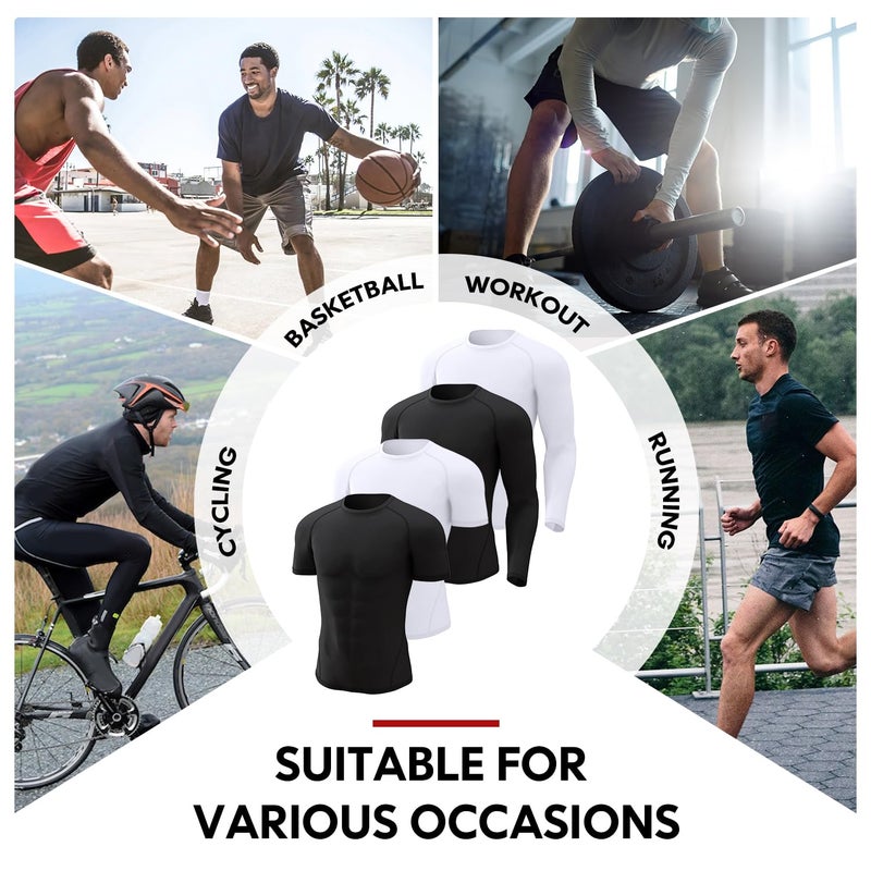 CL convallaria 4 Pack Compression Shirts Men Long Short Sleeve Cooling Dry Rash Guard Athletic Workout T Shirt for Sports - Image 2