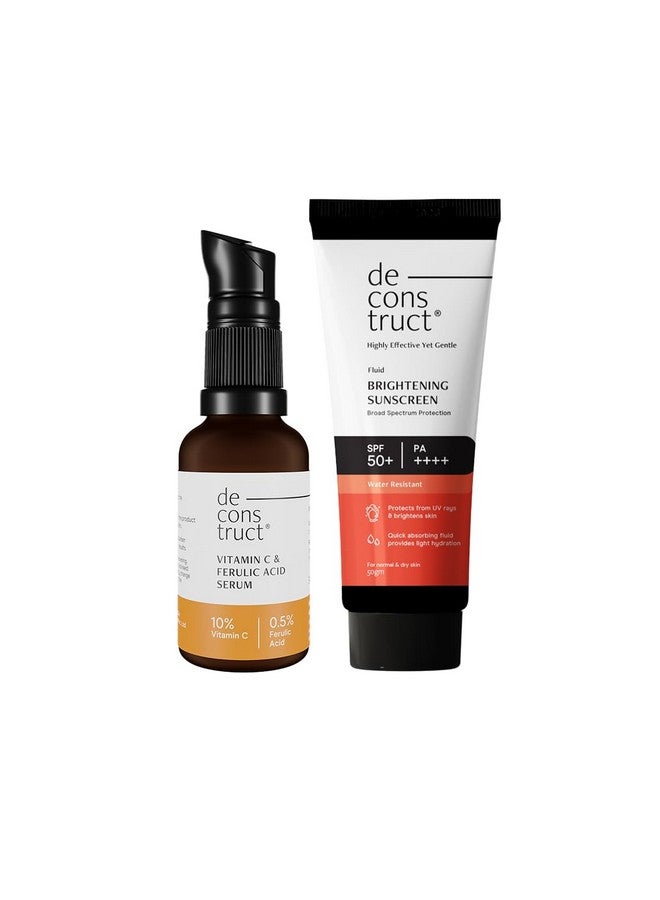 Deconstruct Brightening Protect Duo|10% Vitamin C Face Serum (30 Ml) + Brightening Sunscreen (50 G)|Get Glowing Skin With Sun|Spf 50+|No White Cast, Non Irritating & Quick Absorbing|Pack Of 2 - Image 1