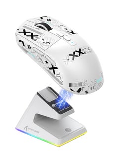 ATTACK SHARK X6 49g Superlight Wireless Gaming Mouse with Magnetic RGB Charging Dock,BT/2.4GHz Wireless/Wired Mouse,PixArt PAW3395 Sensor, 26000DPI, Griptape, 200Hrs Battery for Win/Mac (White)