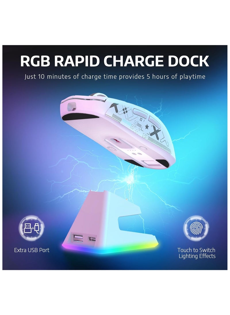 Attack Shark - ATTACK SHARK X6 49g Superlight Wireless Gaming Mouse with Magnetic RGB Charging Dock,BT/2.4GHz Wireless/Wired Mouse,PixArt PAW3395 Sensor, 26000DPI, Griptape, 200Hrs Battery for Win/Mac (White) - Image 1