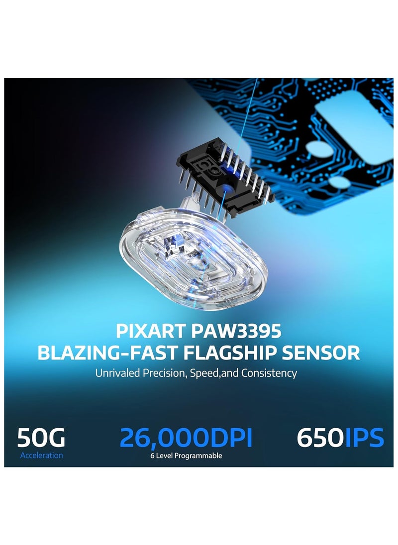 Attack Shark - ATTACK SHARK X6 49g Superlight Wireless Gaming Mouse with Magnetic RGB Charging Dock,BT/2.4GHz Wireless/Wired Mouse,PixArt PAW3395 Sensor, 26000DPI, Griptape, 200Hrs Battery for Win/Mac (White) - Image 1