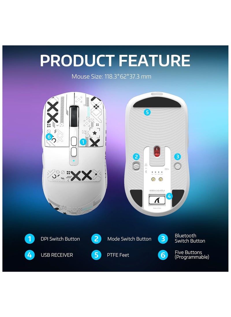 Attack Shark - ATTACK SHARK X6 49g Superlight Wireless Gaming Mouse with Magnetic RGB Charging Dock,BT/2.4GHz Wireless/Wired Mouse,PixArt PAW3395 Sensor, 26000DPI, Griptape, 200Hrs Battery for Win/Mac (White) - Image 1
