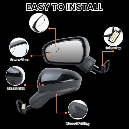Clidr Driver Side Mirror Compatible with 2016 2017 2018 2019 2020 2021 2022 Ford Fusion Non-Heated Manual Folding Rear View Mirror Replace FS7Z-17683-B Black 3 Pins - Image 5