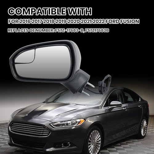 Clidr Driver Side Mirror Compatible with 2016 2017 2018 2019 2020 2021 2022 Ford Fusion Non-Heated Manual Folding Rear View Mirror Replace FS7Z-17683-B Black 3 Pins - Image 2