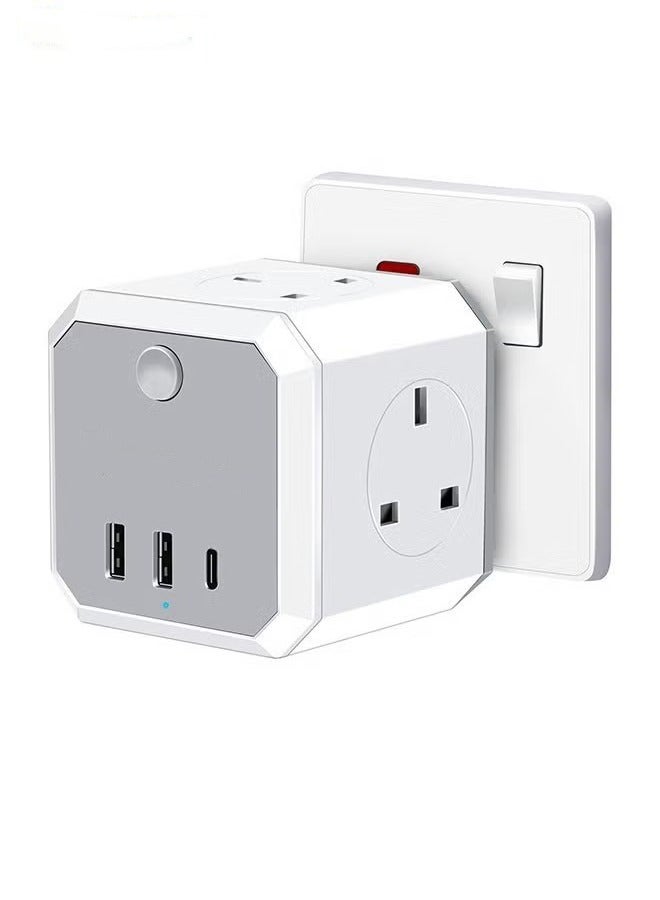 HOMESTAR Multi Plug Extension Adaptor with 3 USB, Cube Extension with USB C Slots 3.1A Fast Charge, Multi USB Plug, 4 Way Plug Adapter UK 13A Switched 6 in 1 Extender for Home, Office, Travel, Kitchen, White  - Image 1