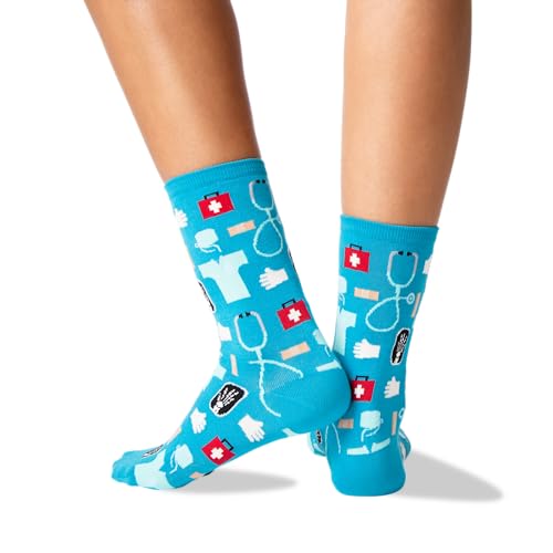 Hot Sox جوارب هوت سوكس النسائية الممتعة بمناسبة المهن والأم - عبوة من زوج واحد - هدايا عيد الأم لطيفة ومضحكة، طبية (تركواز)، مقاس الحذاء: 4-10 (مقاس الجورب: 9-11) - Image 3