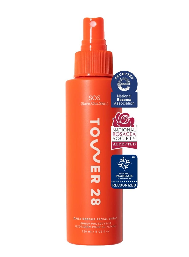 TOWER 28 SOS Daily Rescue Facial Spray for Sensitive Skin, Hypochlorous Acid Spray Helps Reduce Redness and Breakouts, Full Size Toner for Face 120ml  - Image 1