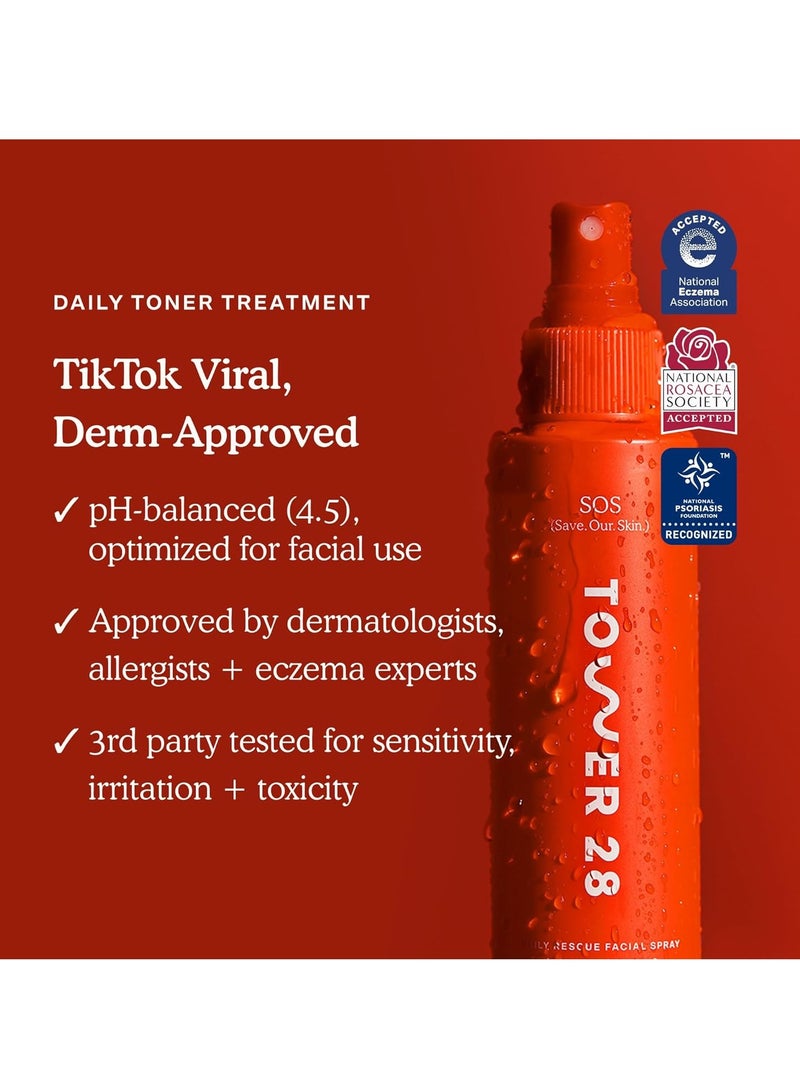 TOWER 28 SOS Daily Rescue Facial Spray for Sensitive Skin, Hypochlorous Acid Spray Helps Reduce Redness and Breakouts, Full Size Toner for Face 120ml  - Image 3