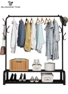 BLOOMING TIME Hanger Rod And Shoe Rack 2 In 1, With Hook To Hang Bags And Hats, Black  - Image 1
