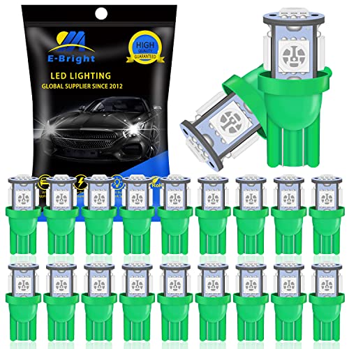 YM EBright EverBright T10 194 168 2825 W5W 5050 5SMD LED Bulb for Car Replacement Interior Lights Wedge Dome, Trunk, Dashboard Bulb License Plate Light Lamp DC 12V,Green (Pack of 20) - Image 1