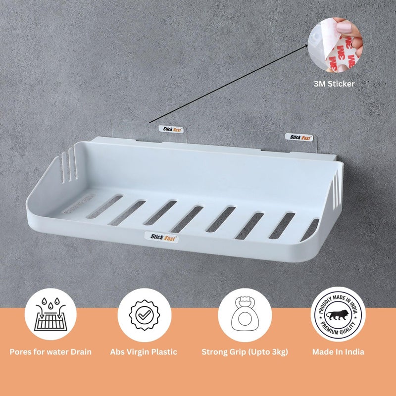 Sf - Stick Fast Self-Adhesive Bathroom Shelf - Designer Tray With 3M Sticker For Wall Mount -Multipurpose Kitchen & Bathroom Storage Organizer Tray Rack (Sf-Designer-Tray2-White) - Abs - Image 3