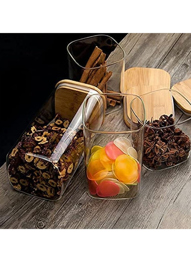 HOPHOP - 5 Pcs Glass Jars with Bamboo Lids, Airtight High Borosillicate Container, Multi Sizes Clear Food Storage Canisters Sets for Bean, Spaghetti, Pasta Cereal & Herbs - Image 1