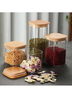 HOPHOP 5 Pcs Glass Jars with Bamboo Lids, Airtight High Borosillicate Container, Multi Sizes Clear Food Storage Canisters Sets for Bean, Spaghetti, Pasta Cereal & Herbs  - Image 4