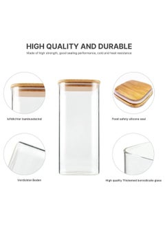 HOPHOP 5 Pcs Glass Jars with Bamboo Lids, Airtight High Borosillicate Container, Multi Sizes Clear Food Storage Canisters Sets for Bean, Spaghetti, Pasta Cereal & Herbs  - Image 2