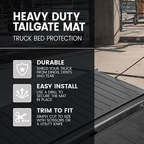 BDK-MT-600A Heavy-Duty Utility Truck Bed Tailgate Mat, 60" x 19.5" – Extra Thick Rubber Cargo Liner for Pickup Trucks with Universal Trim-to-Fit Design - Black - Image 2