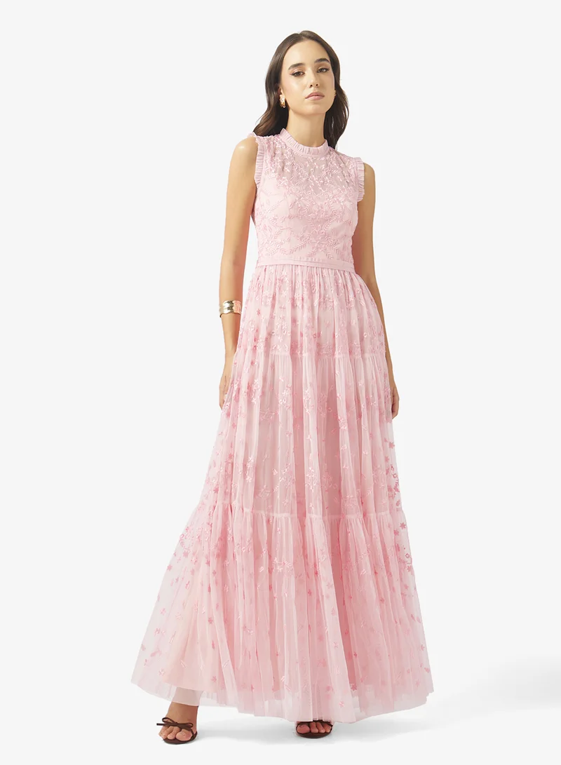 3D Floral Embellished A Line Dress