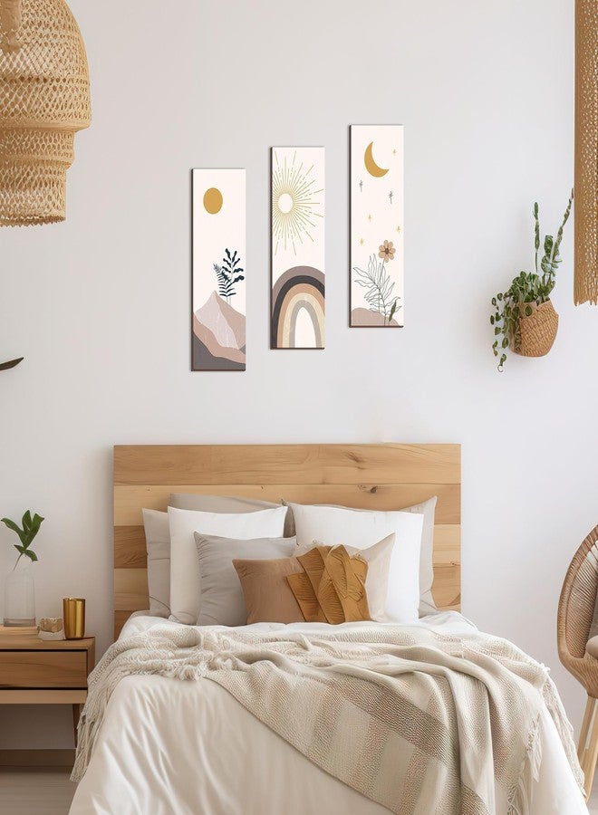 LUHIMO 3 PCS Boho Room Decor Aesthetic Wall Art for Bedroom,Wooden Hanging minimalist office wall art Sign mid century modern wall decor - Image 2