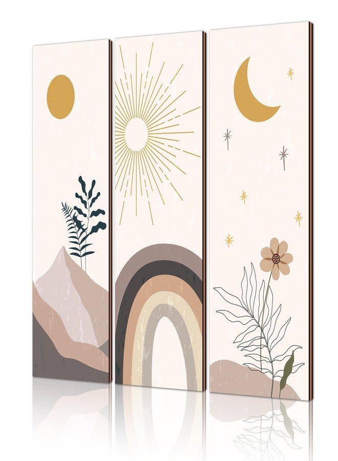 LUHIMO 3 PCS Boho Room Decor Aesthetic Wall Art for Bedroom,Wooden Hanging minimalist office wall art Sign mid century modern wall decor - Image 1