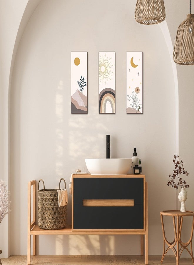 LUHIMO 3 PCS Boho Room Decor Aesthetic Wall Art for Bedroom,Wooden Hanging minimalist office wall art Sign mid century modern wall decor - Image 3