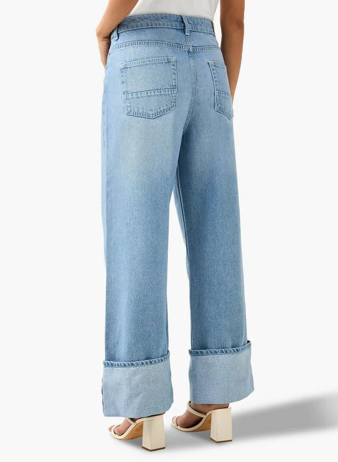 Splash FAV BLUE Turn-Up Hem Jeans for Women | Best Price UAE