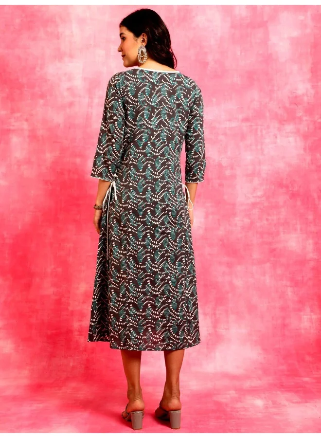 AKS Blue & Grey Printed A-Line Dres