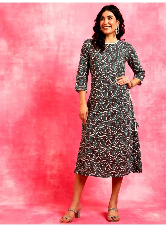 أيه كيه إس Blue & Grey Printed A-Line Dres