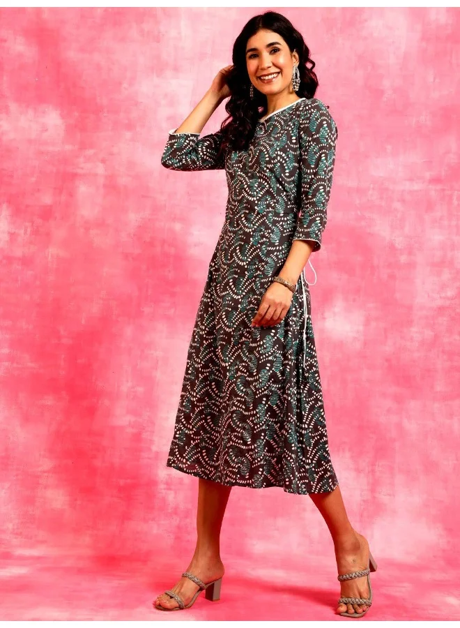 AKS Blue & Grey Printed A-Line Dres